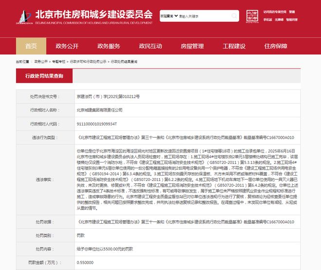 北京城建集团因事故隐患收罚单其曾多次被执行、原董事长被查(图1)