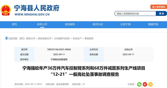 宁海县年产36万件汽车控制臂和68万件减震系列生产线项目事故查明(图1)